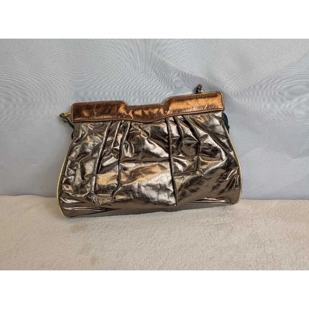 Vintage‎ Woven Metallic Shoulder Bag Bronze Gold Silver Textured Evening Clutch